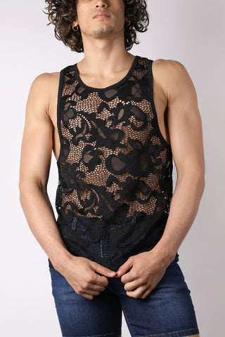 Timoteo Lace Up Mesh Tank Top (TMS223)