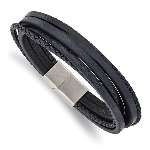 Chisel Stainless Steel Brushed Multi Strand Navy Leather 8 inch Bracelet (SRB3034)
