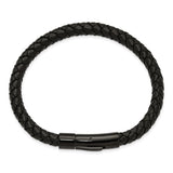 Chisel Stainless Steel Polished Black IP-plated and Black Leather 8.25 inch Bracelet (SRB3220)