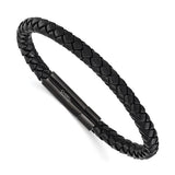 Chisel Stainless Steel Polished Black IP-plated and Black Leather 8.25 inch Bracelet (SRB3220)