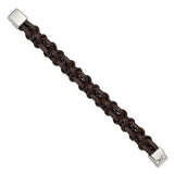 Chisel Stainless Steel Polished Brown Leather 8.5 inch Bracelet (SRB3363)