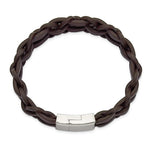 Chisel Stainless Steel Polished Brown Leather 8.5 inch Bracelet (SRB3363)