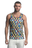 St33le Printed Stretch Mesh Tank Top - Navy/Yellow Honeycomb (11080)