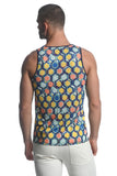 St33le Printed Stretch Mesh Tank Top - Navy/Yellow Honeycomb (11080)