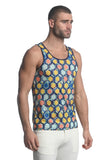 St33le Printed Stretch Mesh Tank Top - Navy/Yellow Honeycomb (11080)