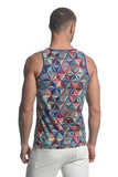 St33le Printed Stretch Mesh Tank Top - Royal Blue/Gold Abstract (11082)