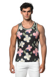 St33le Printed Stretch Mesh Tank Top - Navy/Blush Floral (11093)