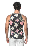 St33le Printed Stretch Mesh Tank Top - Navy/Blush Floral (11093)
