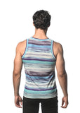 St33le Printed Stretch Mesh Tank Top - Blue/Teal Stripes (11098)