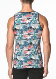 St33le Printed Stretch Jersey Knit Tank Top - Teal/Black Tropics (465)