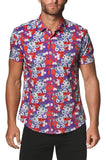 St33le Printed Cotton Knit Jersey Short Sleeve Shirt - Ultraviolet Floral (9265)