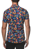 St33le Printed Cotton Knit Jersey Short Sleeve Shirt - Sapphire/Gold Floral (9271)