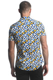 St33le Printed Stretch Jersey Knit Short Sleeve Shirt - Royal/Yellow Abstract (9275)