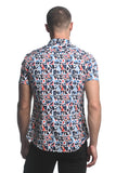 St33le Printed Stretch Jersey Knit Short Sleeve Shirt - Slate/Navy Abstract (9276)