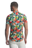 St33le Printed Stretch Jersey Knit Short Sleeve Shirt - Orange/Turquoise Paradise (9277)
