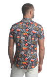 St33le Printed Stretch Jersey Knit Short Sleeve Shirt - Midnight/Red Floral (9278)