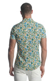 St33le Printed Stretch Jersey Knit Short Sleeve Shirt - Teal/Forest Vines (9280)