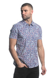 St33le Printed Stretch Jersey Knit Short Sleeve Shirt - Royal/Red Jungle (9281)