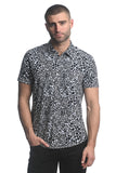 St33le Printed Stretch Jersey Knit Short Sleeve Shirt - Black/White Wild Safari (9282)