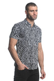 St33le Printed Stretch Jersey Knit Short Sleeve Shirt - Black/White Wild Safari (9282)