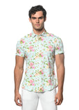 St33le Floral Printed Stretch Cotton Knit Jersey Short Sleeve Shirt - Aztec/Azalea Floral (9283)