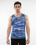 St33le Camo Printed Stretch Mesh Tank with Stripe Ribbing - Cobalt/Sky (11122)