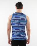 St33le Camo Printed Stretch Mesh Tank with Stripe Ribbing - Cobalt/Sky (11122)