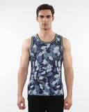 St33le Camo Printed Stretch Mesh Tank with Stripe Ribbing - Petrol/Marine (11124)