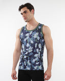 St33le Camo Printed Stretch Mesh Tank with Stripe Ribbing - Petrol/Marine (11124)