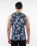 St33le Camo Printed Stretch Mesh Tank with Stripe Ribbing - Petrol/Marine (11124)
