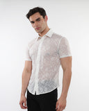 St33le Rosese Leaves Gossamer Knit Short Sleeve Shirt (24056)