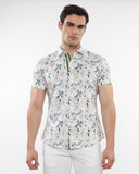 St33le Floral Printed Cotton Knit Jersey Sleeve Shirt With Contrast Placket Detail (9312)