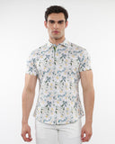 St33le Floral Printed Cotton Knit Jersey Sleeve Shirt With Contrast Placket Detail (9312)