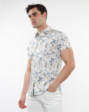 St33le Floral Printed Cotton Knit Jersey Sleeve Shirt With Contrast Placket Detail (9312)