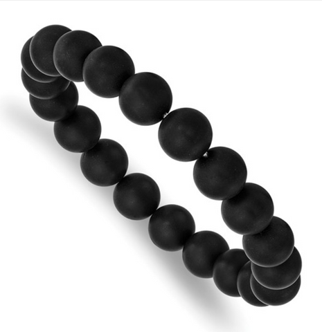 Chisel 10mm Black Agate Beaded Stretch Bracelet (SRB2872)