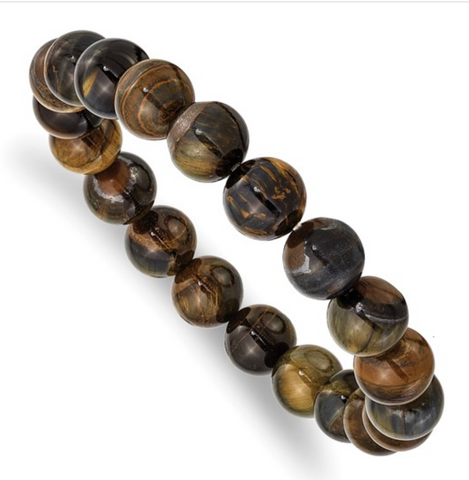 Chisel 10mm Blue and Yellow Tiger's Eye Agate Beaded Stretch Bracelet (SRB2873)