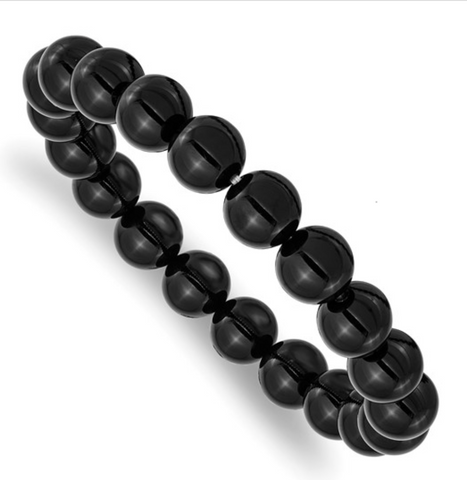 Chisel 10mm Black Agate Beaded Stretch Bracelet (SRB2874)