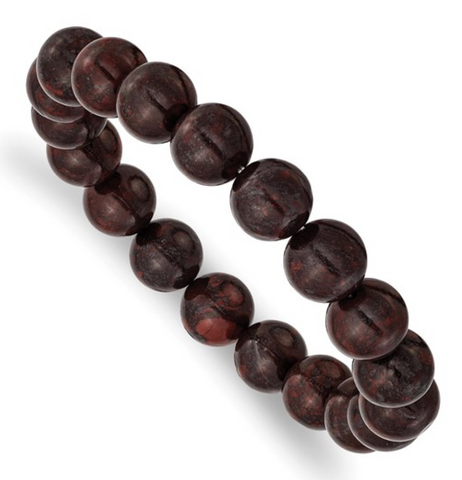 Chisel 10mm Black and Red Agate Beaded Stretch Bracelet (SRB2878)