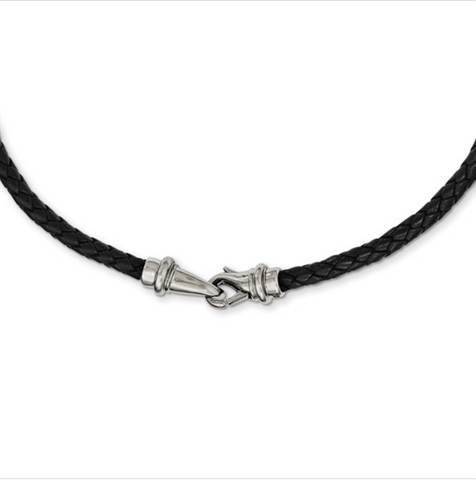 Chisel Stainless Steel Polished Woven Black Leather Necklace (SRN1801)