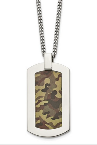 Chisel Stainless Steel Polished Printed Brown Camo Under Rubber Necklace (SRN1809)