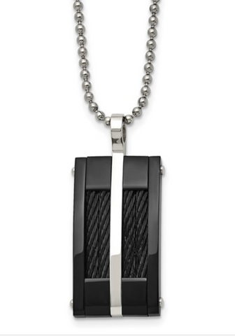 Chisel Stainless Steel Polished Black IP-plated with Cable Rectangle Necklace (SRN1817)