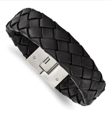 Chisel Stainless Steel Brushed Black Leather Bracelet (SRB784)