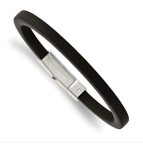 Chisel Stainless Steel Polished Black Rubber Bracelet (SRB991)
