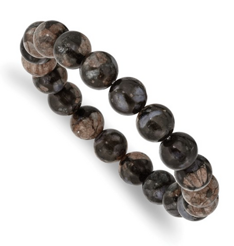 Chisel 10mm Black and Brown Agate Beaded Stretch Bracelet (SRB2867)