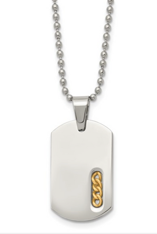 Chisel Stainless Steel Polished Yellow IP-plated Dog Tag on a Ball Chain Necklace (SRN138)