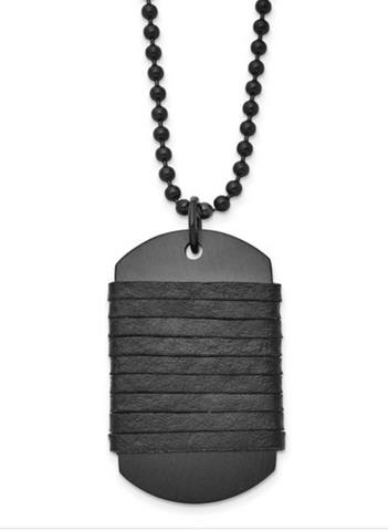 Chisel Stainless Steel Antiqued/Brushed Black IP Dog Tag with Leather Necklace (SRN1444)