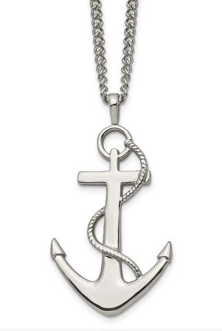 Chisel Stainless Steel Polished Anchor Pendant on a Curb Chain Necklace (SRN1957)
