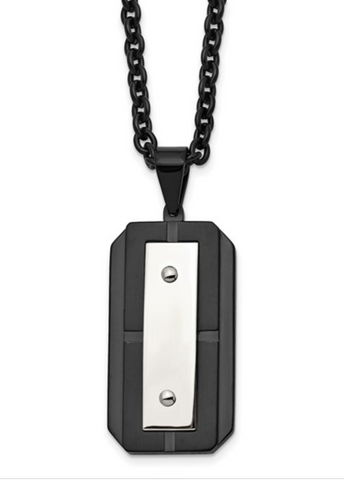 Chisel Stainless Steel Brushed and Polished Black IP-plated Dog Tag on a Cable Chain Necklace (SRN1989)