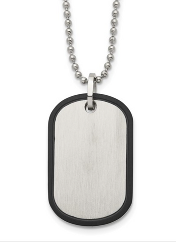 Chisel Stainless Steel Brushed Black IP-plated Edge Dog Tag on a Ball Chain Necklace (SRN2031)