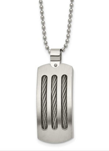Chisel Stainless Steel Brushed and Polished with Cable Curved Dog Tag on a Ball Chain Necklace (SRN2084)